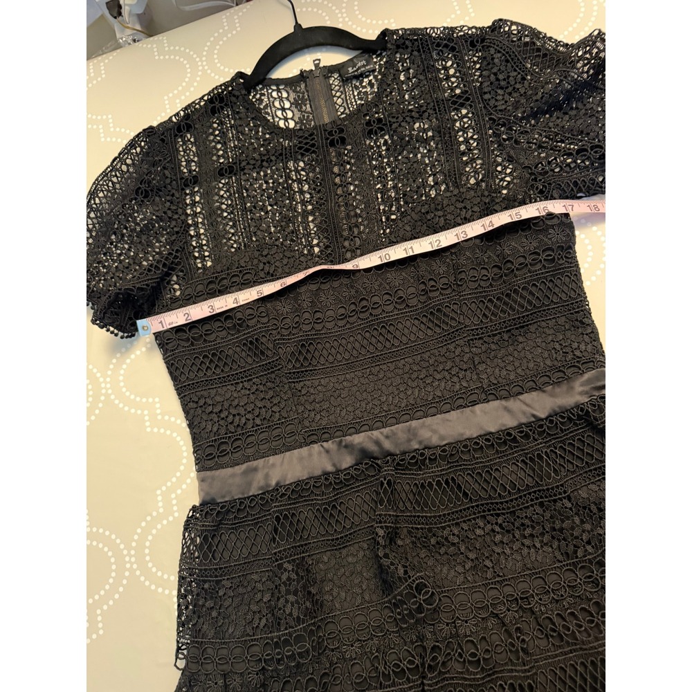 Bardot Lace Mini Dress Tiered Crochet Short Sleeve Black Size 10 NWOT - Picture 7 of 10